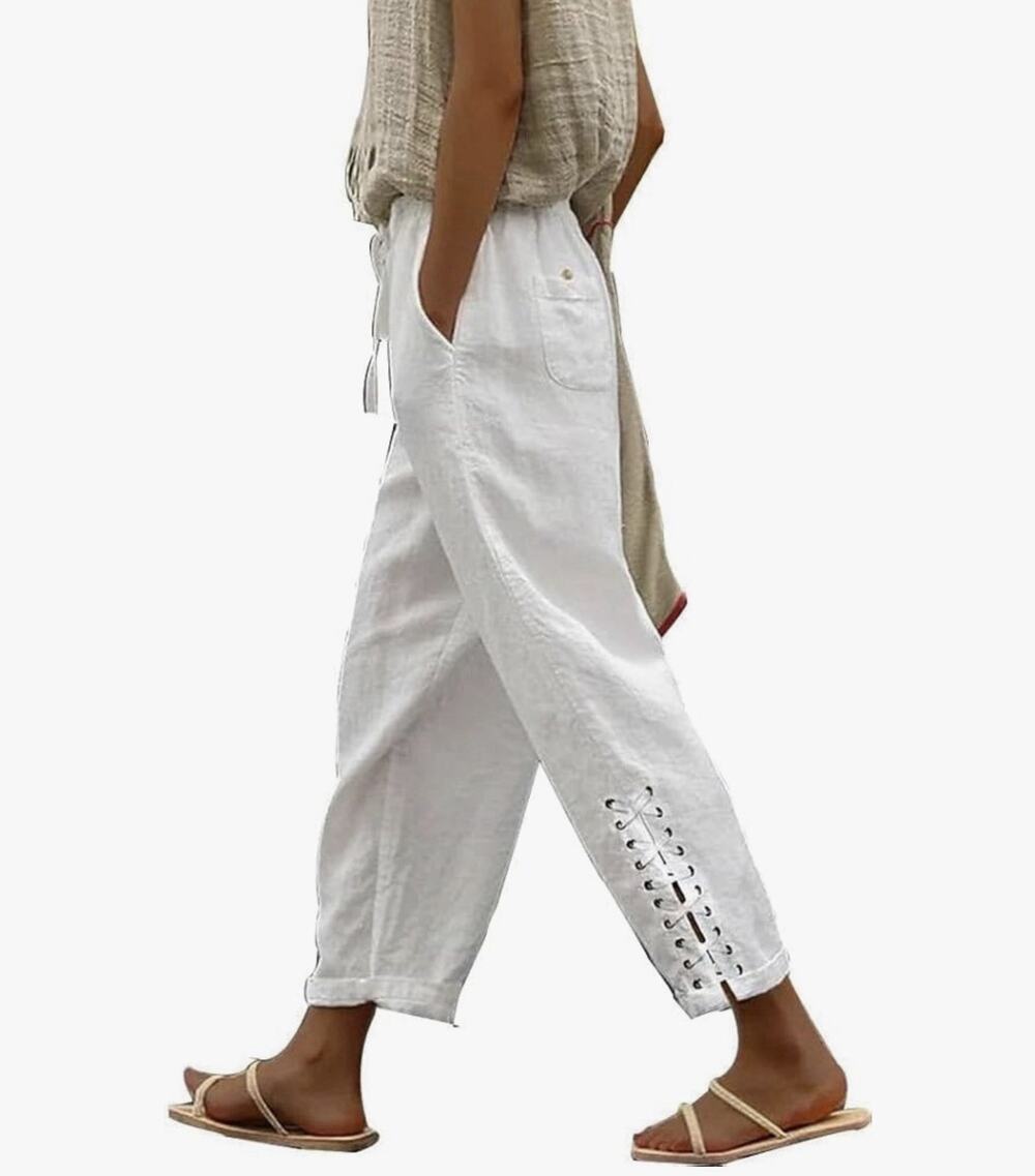 Summer Pants For Women Plus Size Women Solid Lace Up Pant Size M